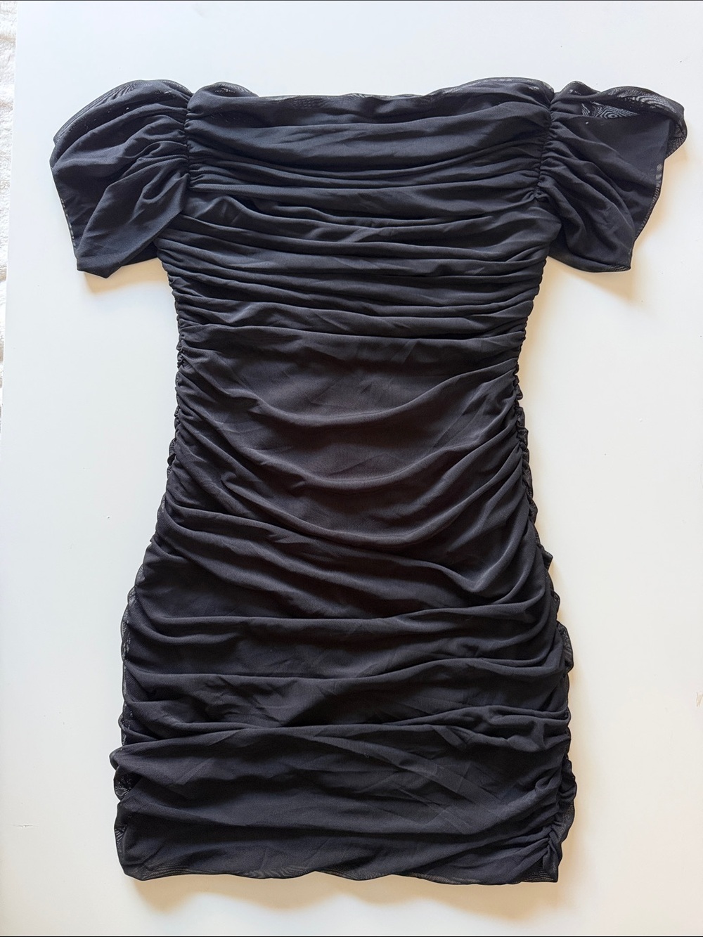 Elegant Black Off-Shoulder Ruched Mini Dress